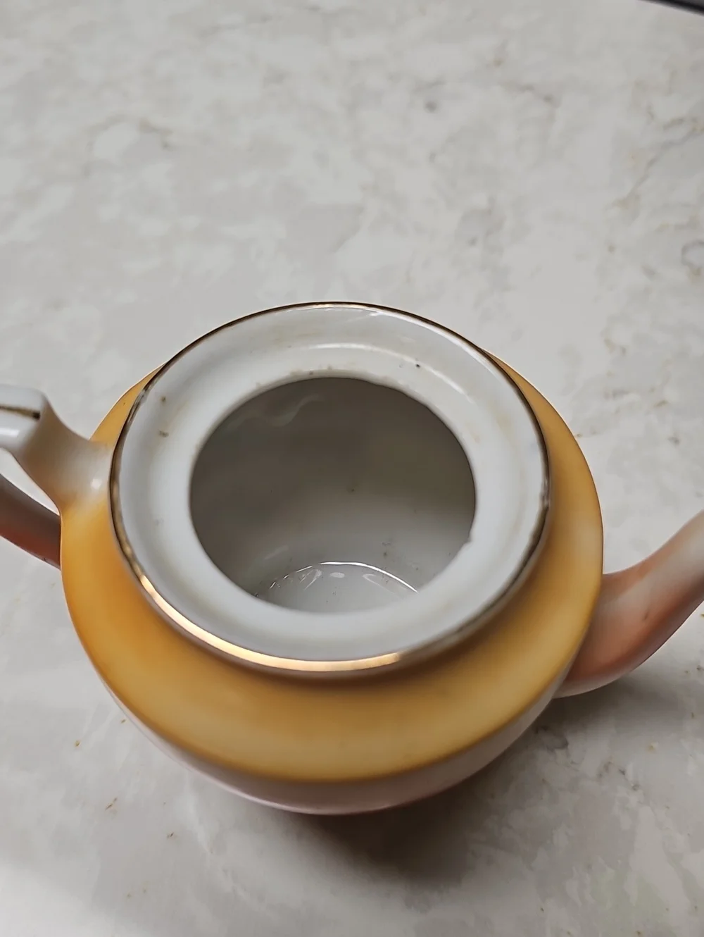 Vintage Porcelain Tea Set in Yellow-Orange Sunset Finish